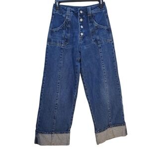 Girl's Blue High-Waisted Flare Jeans with Wide Cuffs